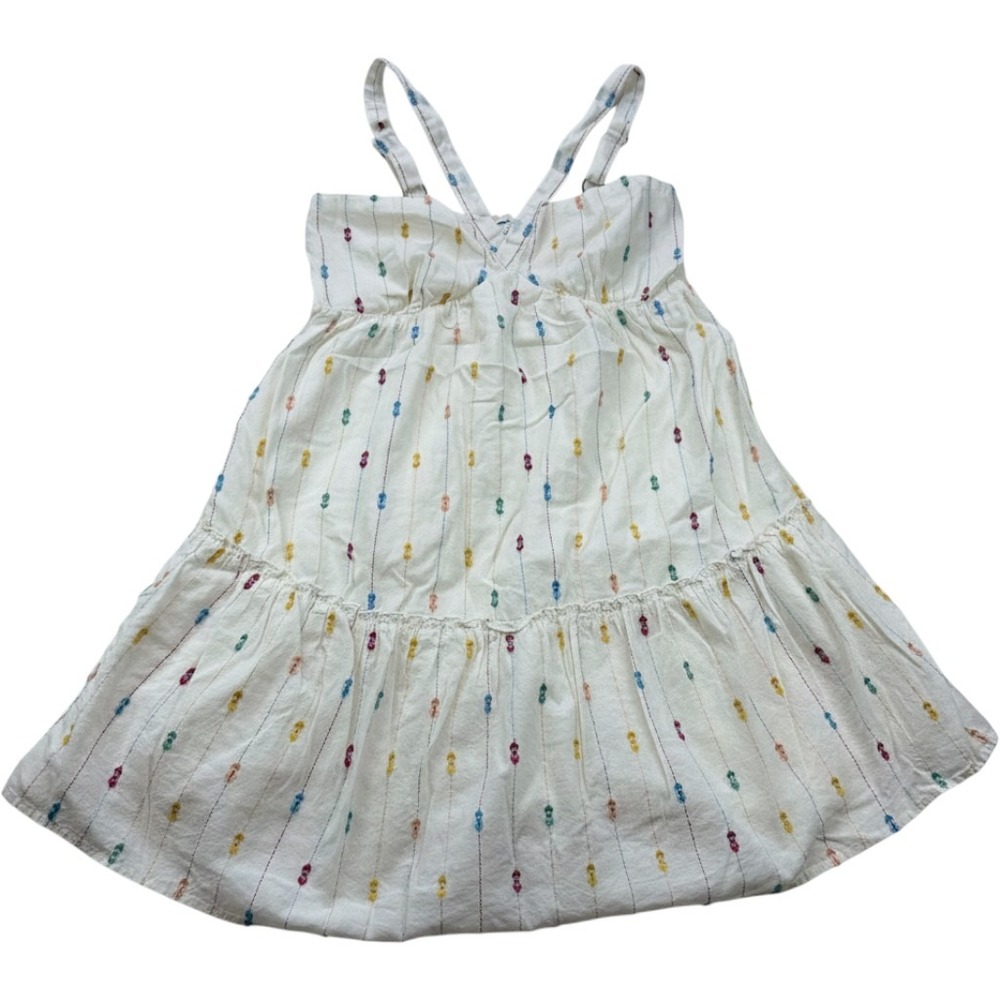 O'neill Y2K White Embroidered Stripe Tiered Mini Sundress Smocked Back Lined L